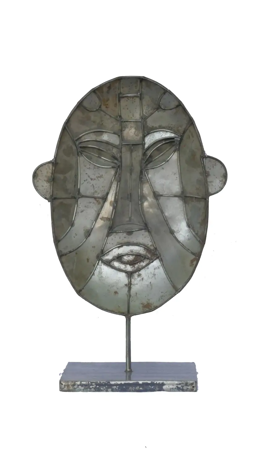  Product image 3 of the product “Small Mask on stand - Modell 1, 56cm height, sculpture from upcyceled oil barrel. ”